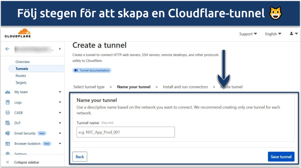 Screenshot of Cloudflare Tunnel dashboard