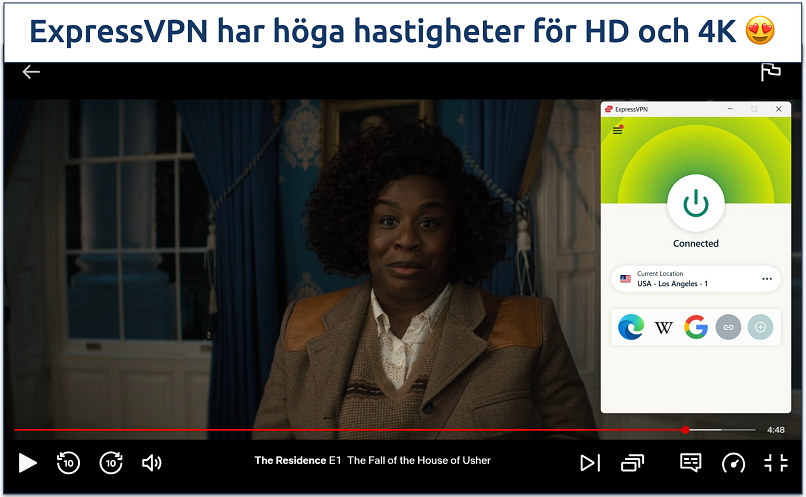 Skärmdump av streaming av The Residence på Netflix med anslutning till ExpressVPN:s USA - Los Angeles – 1-server