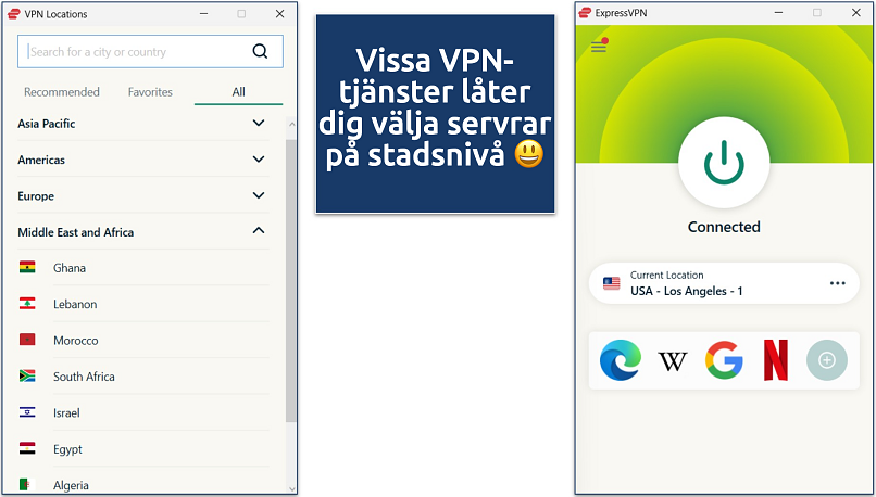 Screenshot of the ExpressVPN Windows app with its server list